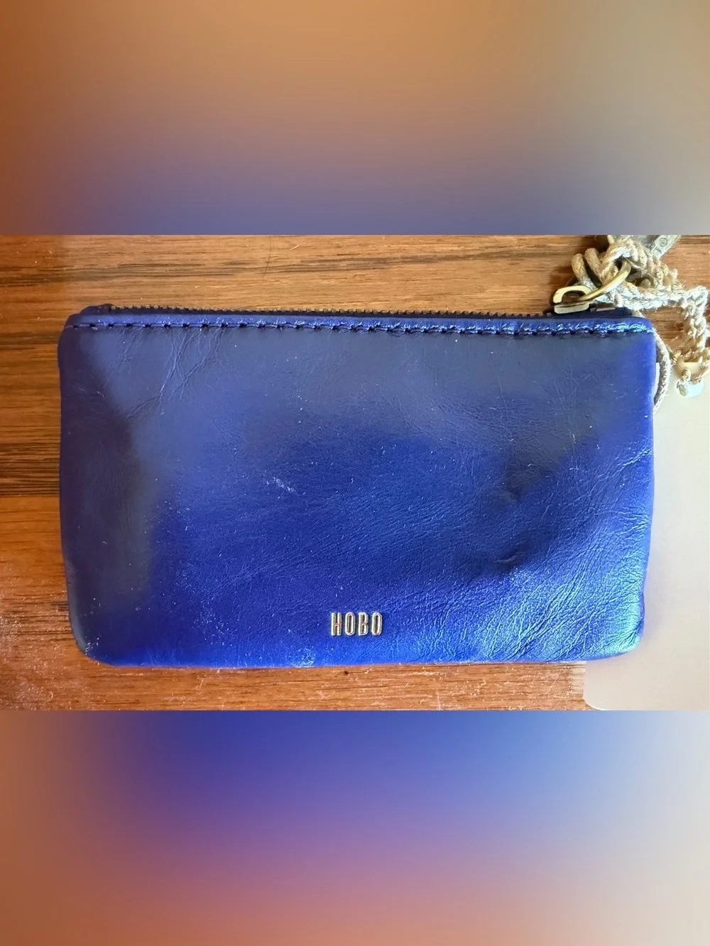 HOBO Blue 'Cheer' Leather Zip Sentiment Pouch